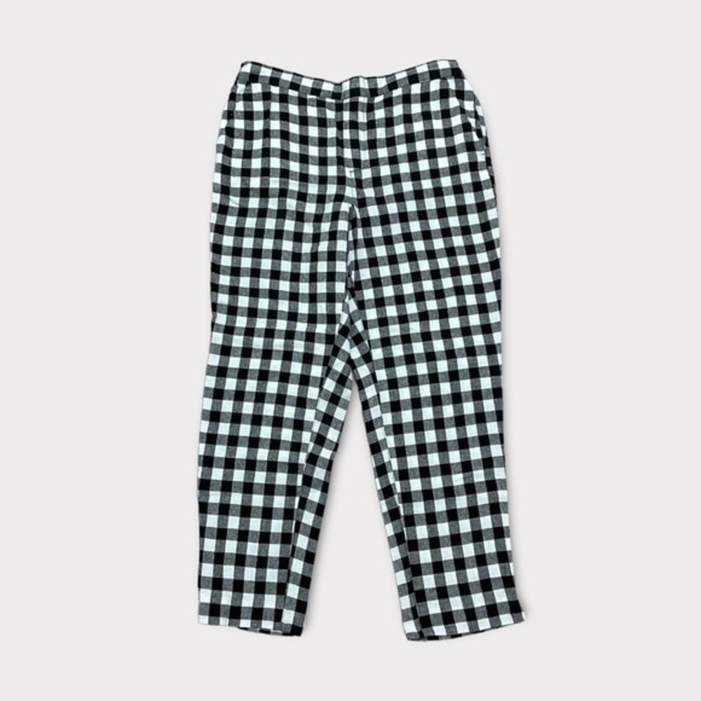 banana republic gingham hayden pants black and white linen plaid size 12